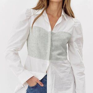 Greylin Nora Smocked Linen Shirt NWT XS